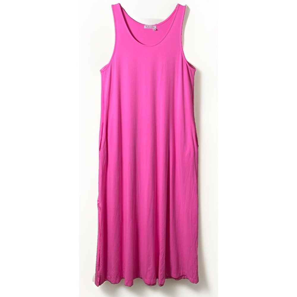 Fresh Produce Neon Pink Sleeveless Maxi Tank Dress With Pockets Large Side Slits
